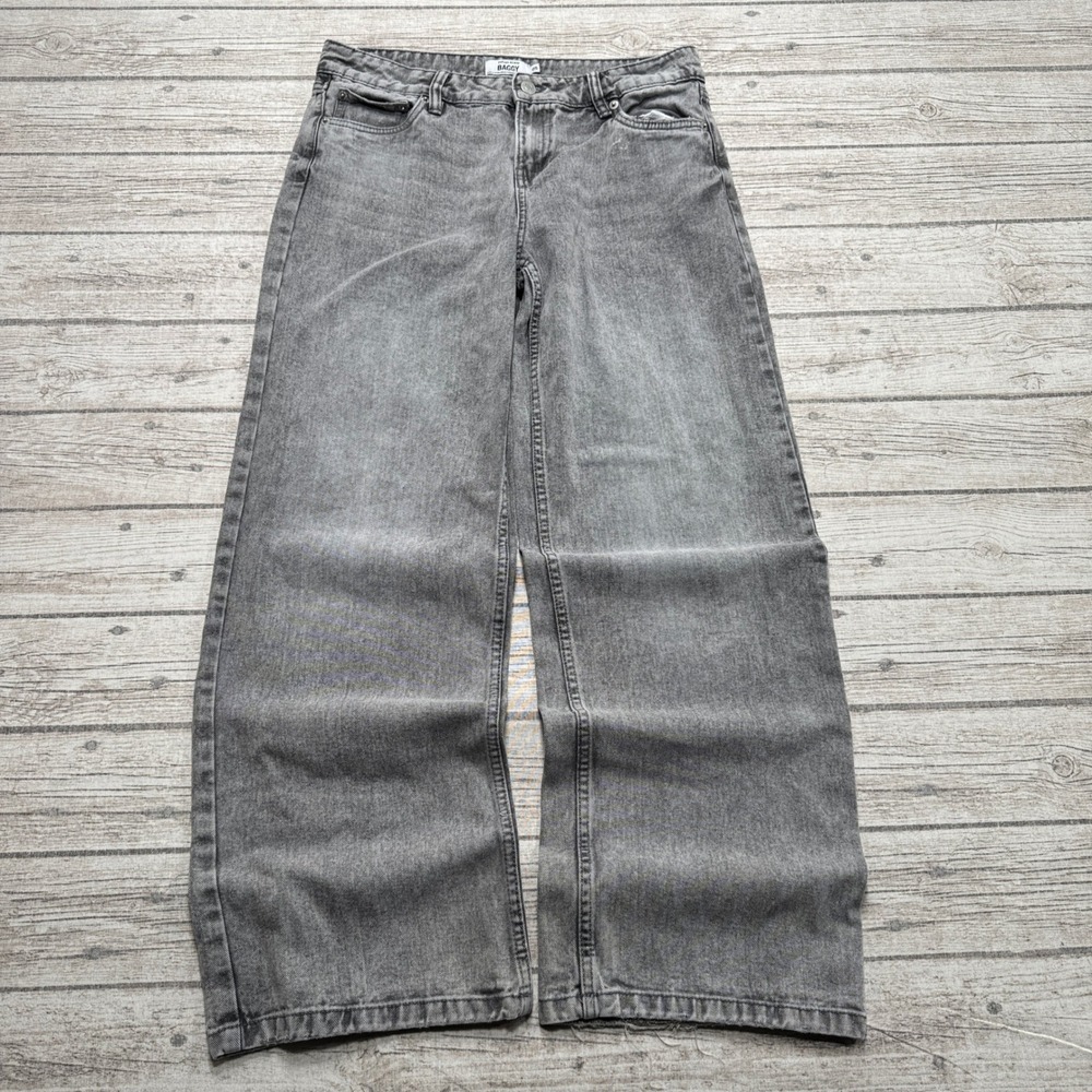 Y2K Baggy Jeans Womens 5 Gray Acid Wash Wide Leg Relaxed Skater Streetwear Retro